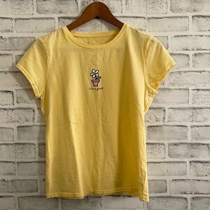 Women’s Life is Good yellow colored flower pot short sleeve t-shirt Medium